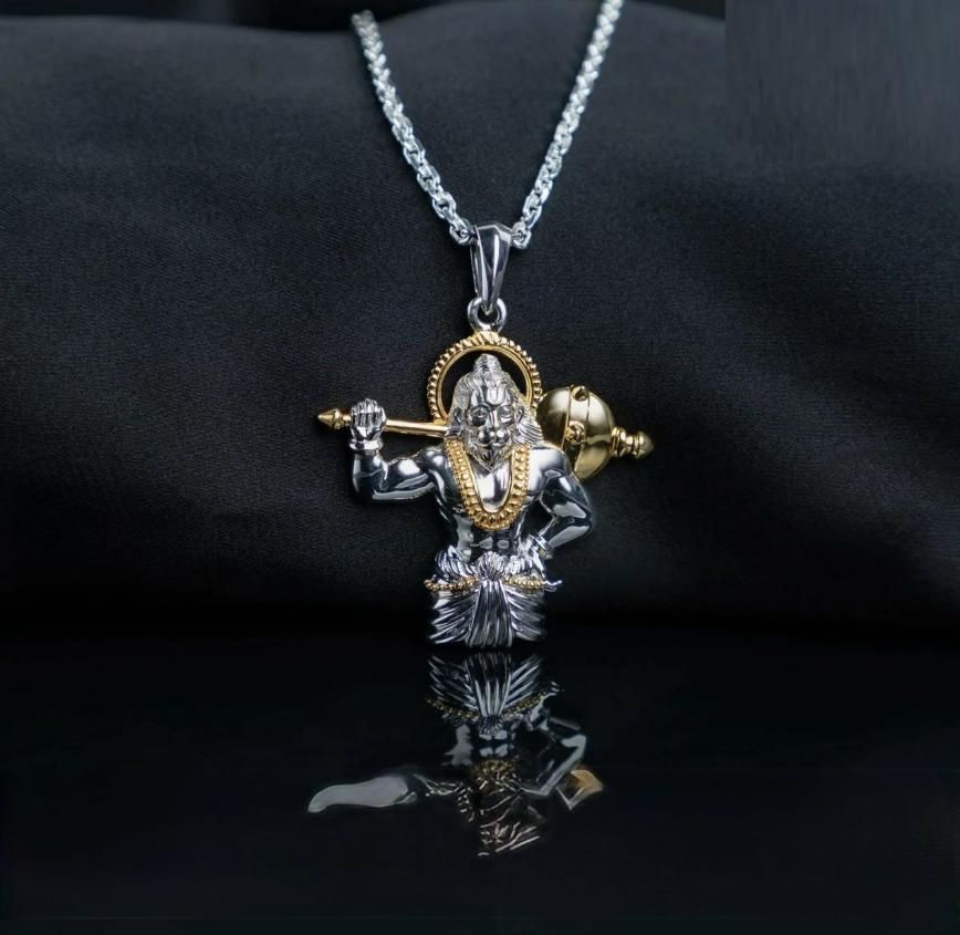 Jai Hanuman Gold-Silver Pendant with Chain